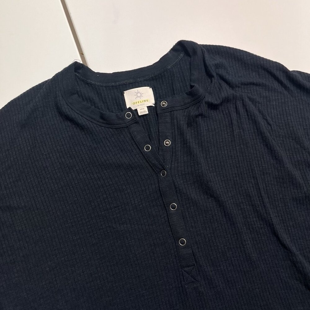 Offline By Aerie Long Sleeve Henley Small Button Oversized Fit